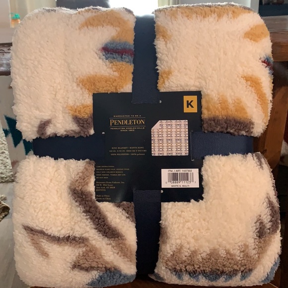 NWT southwest Pendleton Sherpa Fleece reversible blanket king size ivory - Picture 7 of 7
